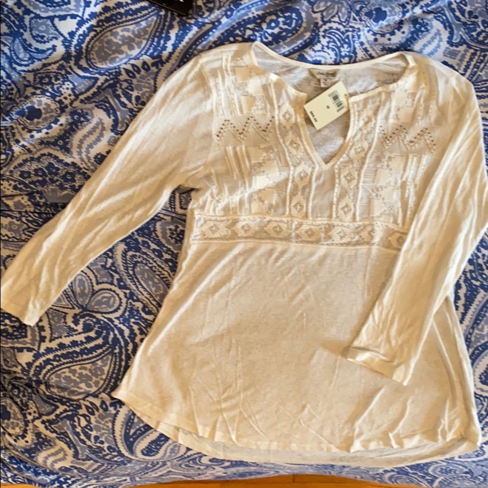 Lucky Brand off white/cream top with silver beads.